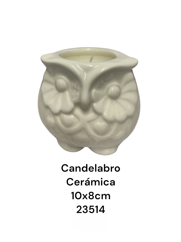 CANDELABRO CERAMICA BLANCO BUHO 10X8CM