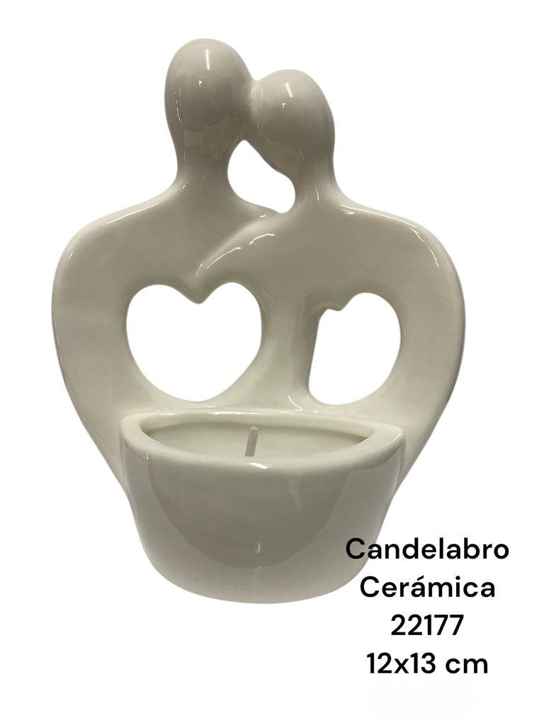 CANDELABRO CERAMICA CON VELA ENAMORADOS 12X13 CM
