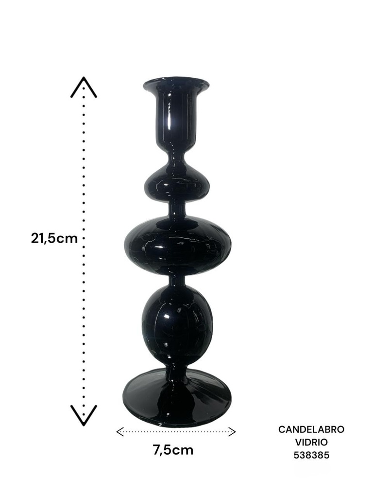 CANDELABRO DE VIDRIO NEGRO ES23353 7.5X21.5CM