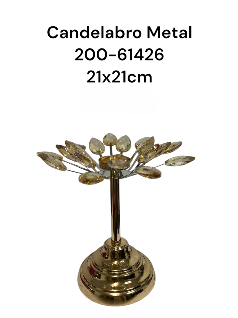 CANDELABRO DORADO PUNTAS CRISTAL 21X21CM
