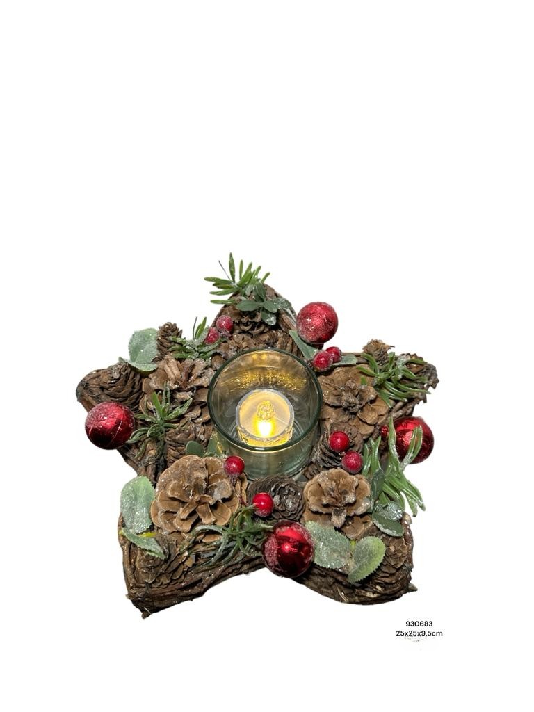 CANDELABRO ESTRELLA RAMAS Y BELLOTAS GY8215167 25X25X9.5CM