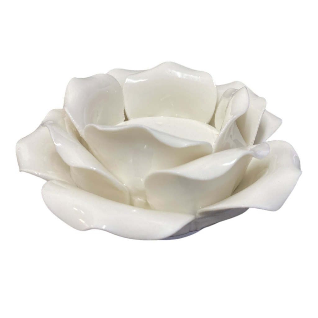 CANDELABRO PORCELANA FLOR BLANCA 10CM IC750-2