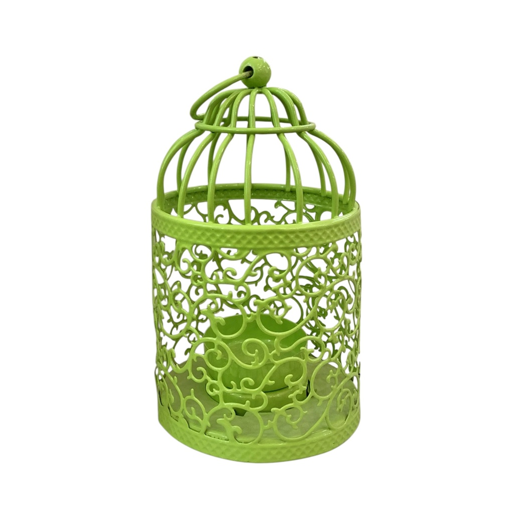 CANDELABRO JAULA VERDE METAL 8X14CM