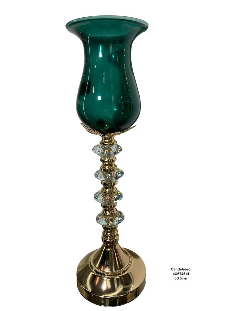 CANDELABRO VERDE DE CRISTAL 50.5CM