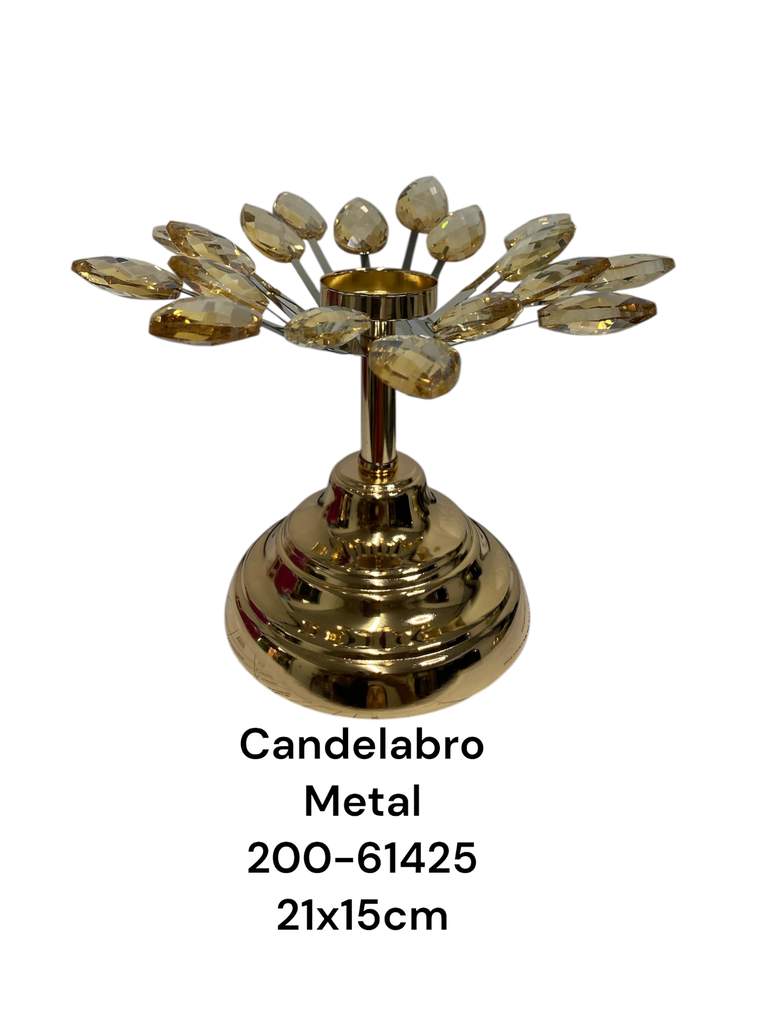 CANDELBRO DORADO PUNTAS CRISTAL 21X15CM