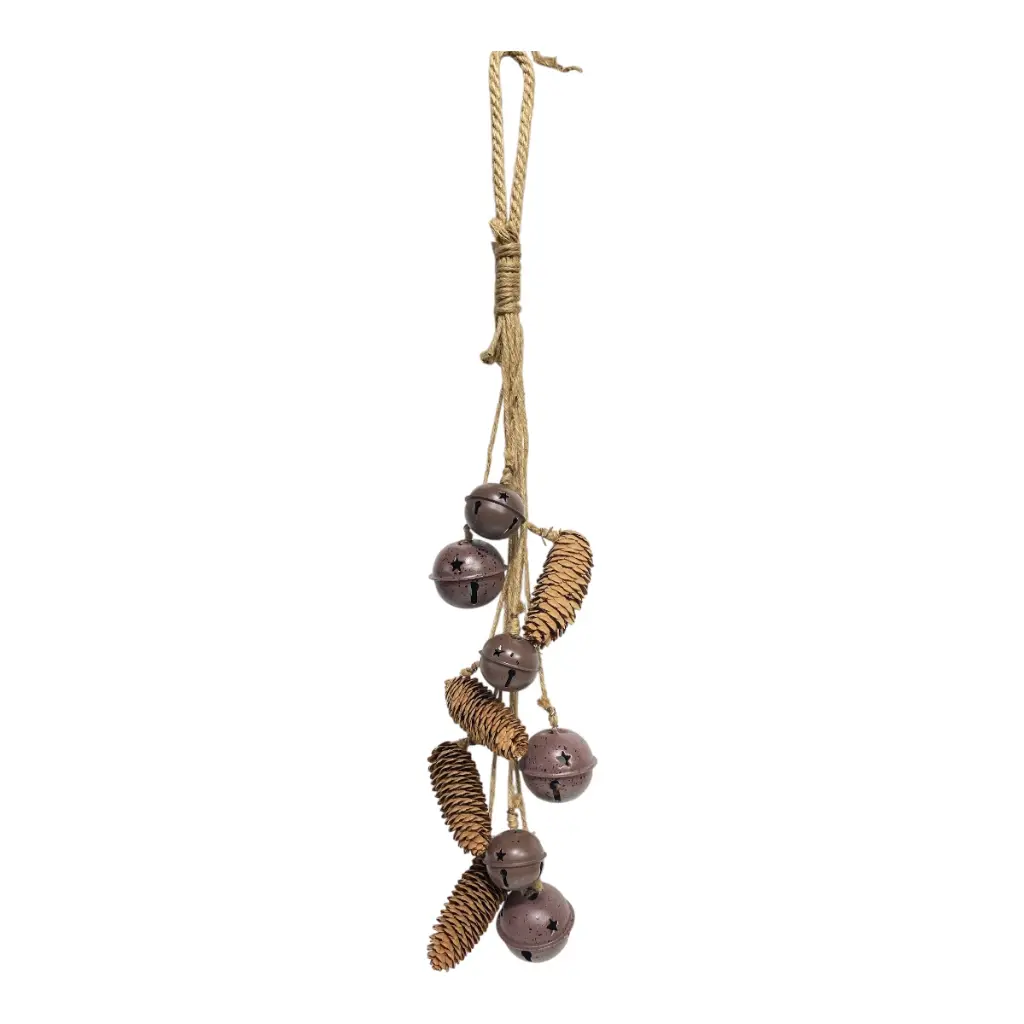 CASCABEL NAVIDEÑO METALICO C/PIÑAS COLGANTE 68CM