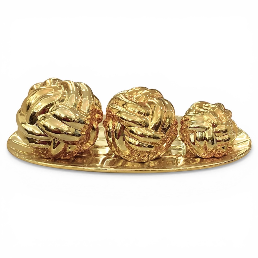 CENTRO DE MESA 3 NUDOS DORADOS CON BASE 15X38CM