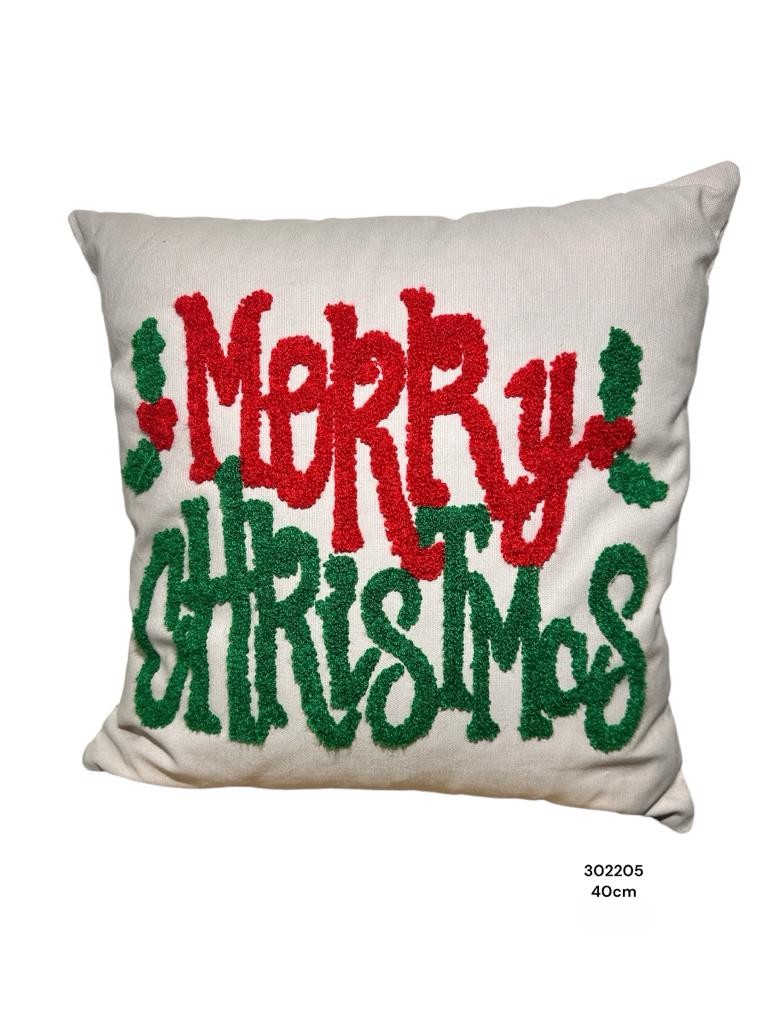 COJIN NAVIDEÑO CREMA LINO MERRY CHRISTMAS 40X40 CM