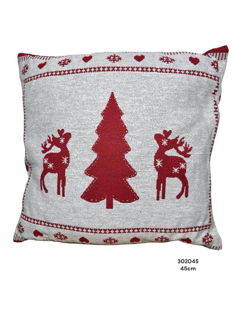 COJIN RENO ARBOL ROJO 45X45CM