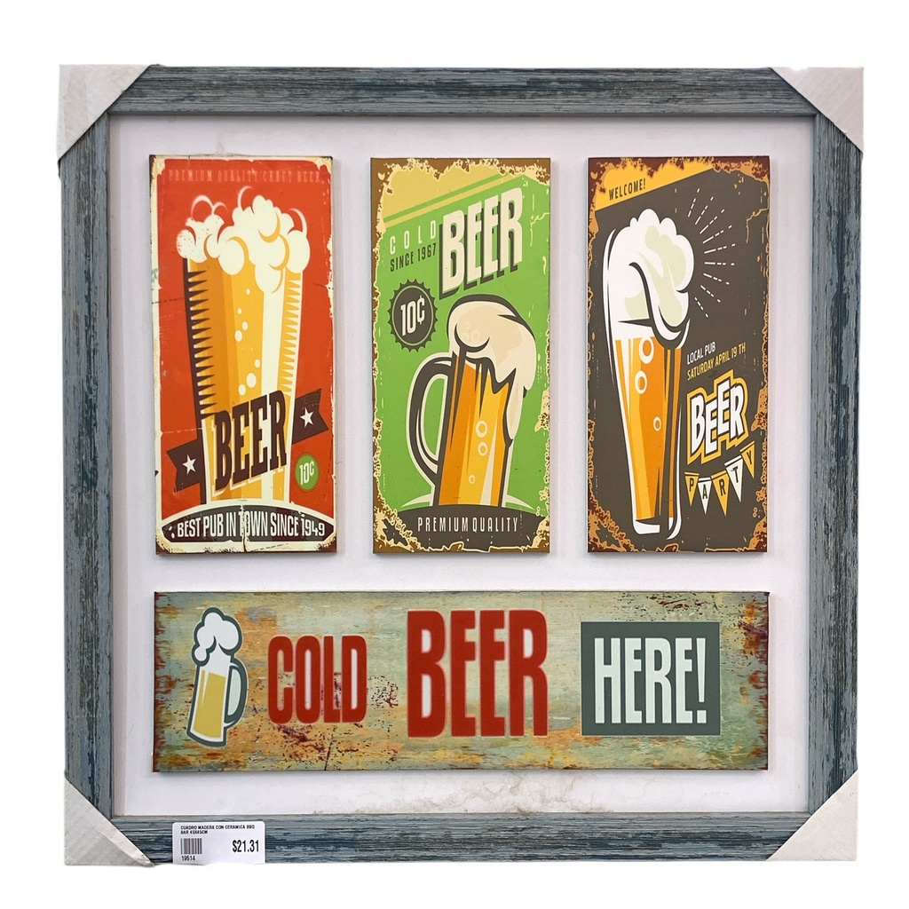 CUADRO MADERA PARA BAR 43X43CM