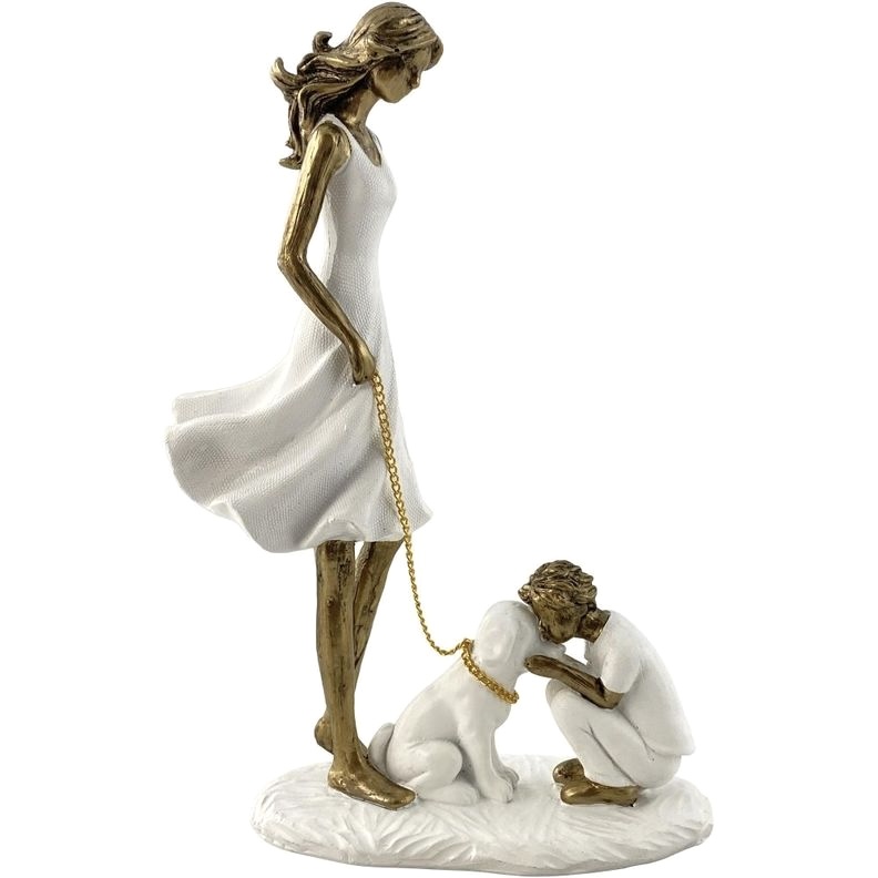 ESCULTURA MADRE, HIJO Y MASCOTA BLANCO/DORADO 16X7.5X24CM CONCEPTS