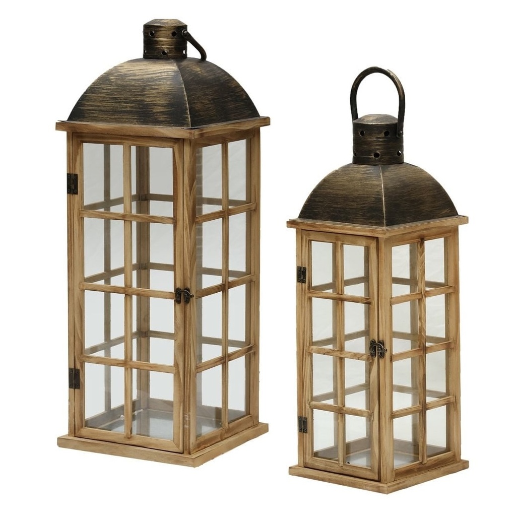 JUEGO DE 2 FAROLES DECORATIVOS, METAL/VIDRIO, 27X80CM, 19X57CM