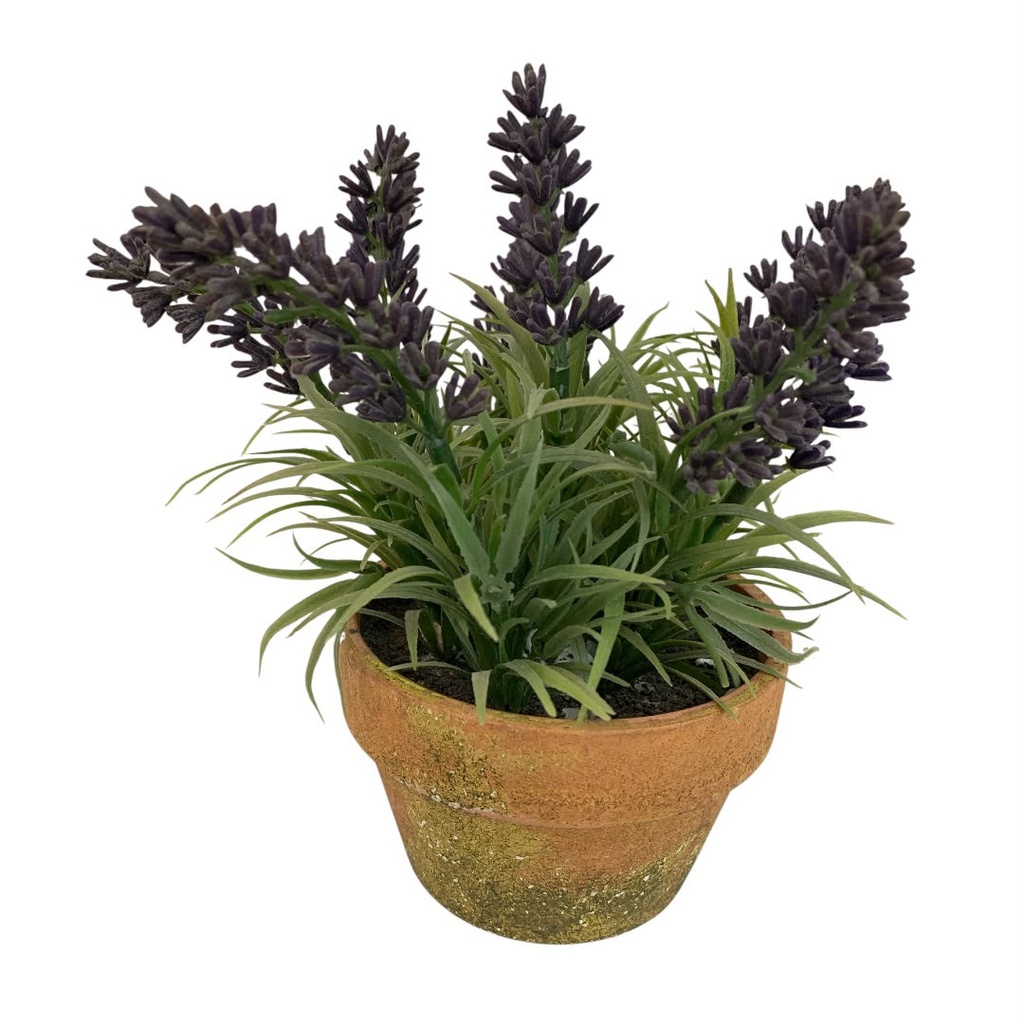 FLOR ARTIFICIAL LAVANDA EN MACETA DE BARRO 10.5X7CM.