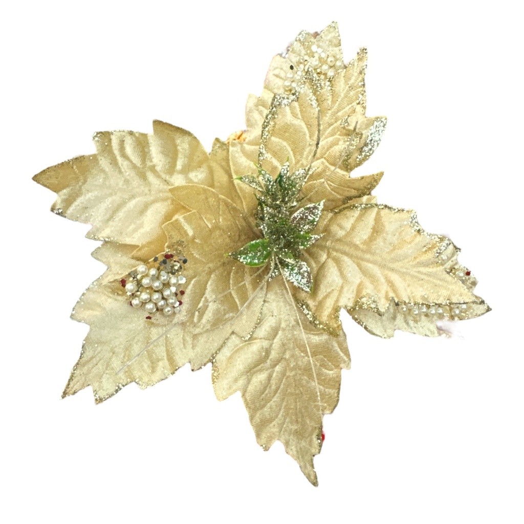 FLOR NAVIDEÑA BEIGE CON PERLAS 28CM