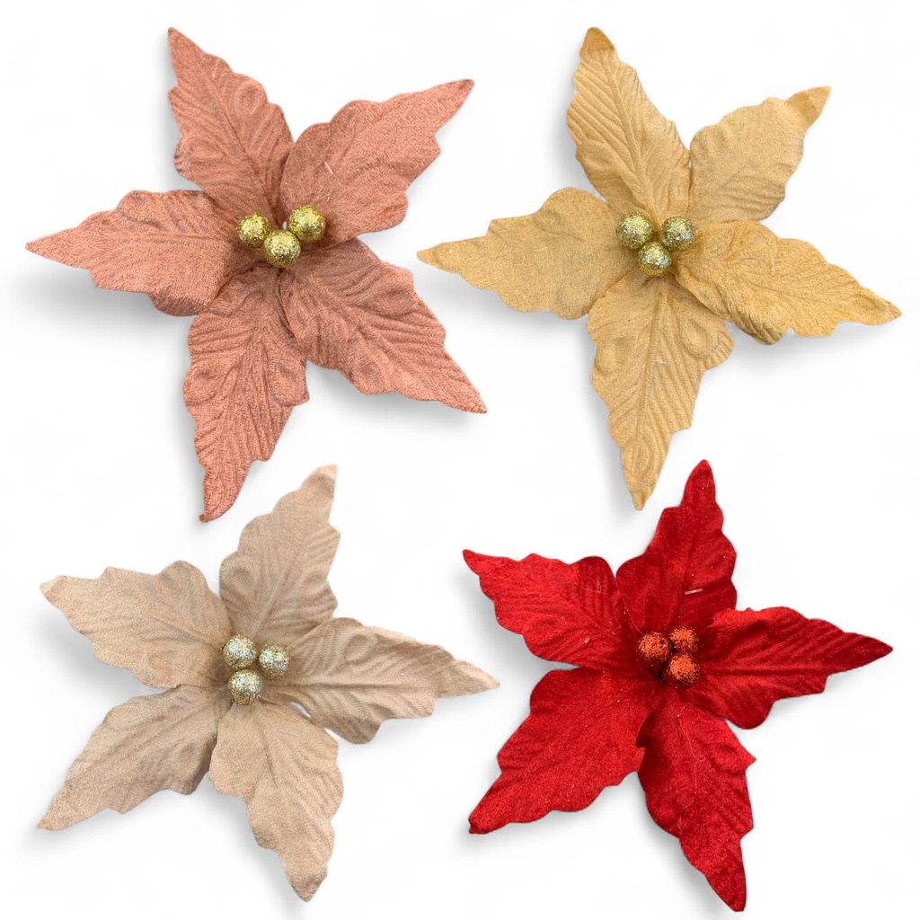Flor navideña 5p, 20cm. DOR-ROJ-ROS-NUD