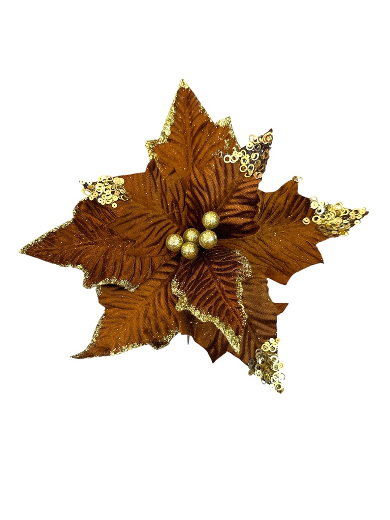FLOR NAVIDEÑA 30CM CAFE FILO DORADO