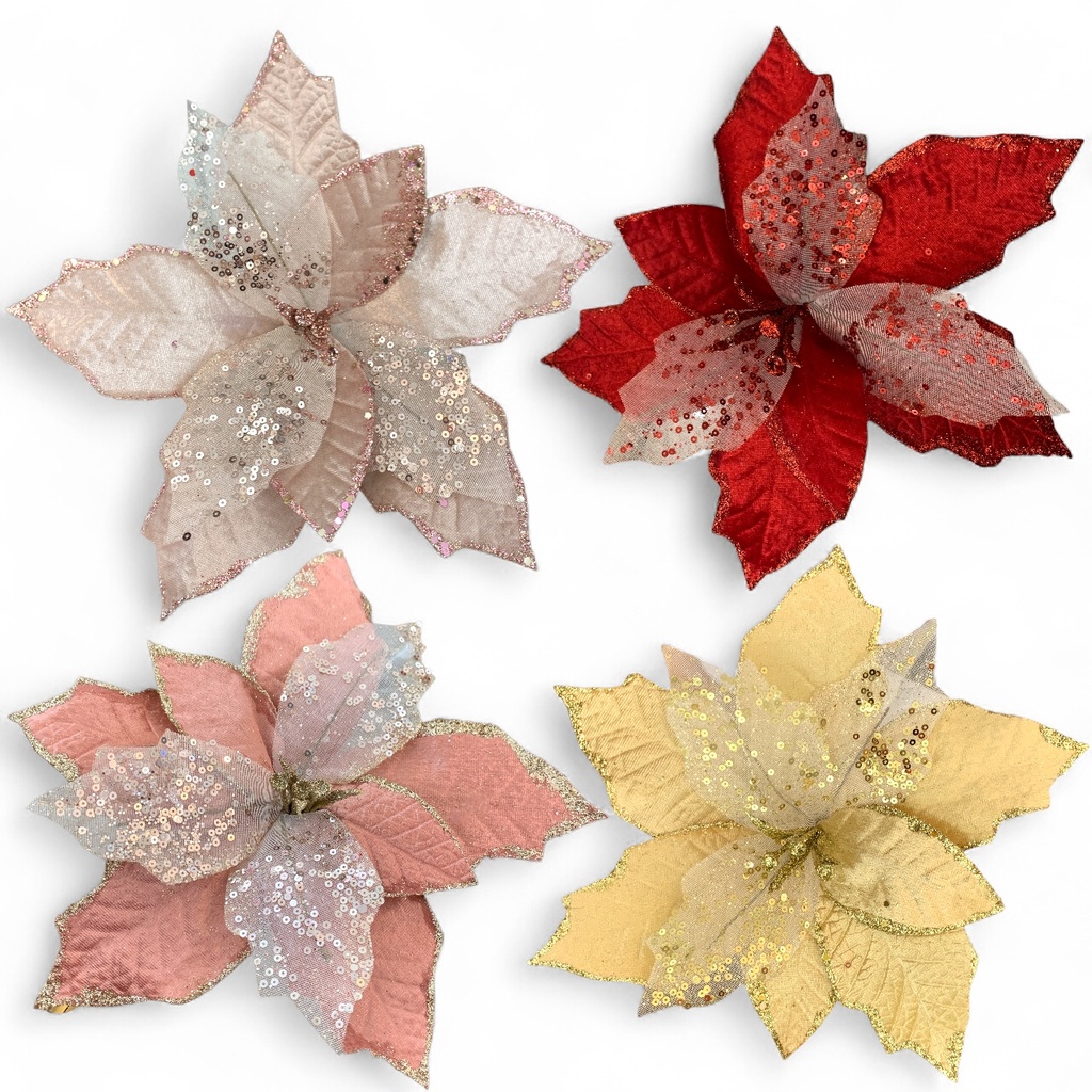 FLOR NAVIDEÑA ROJ-DOR-ROSE-NUDE 28CM