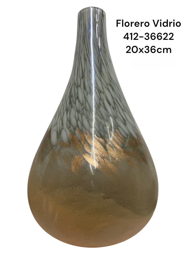 FLORERO DE VIDRIO BLANCO/DORADO 20X36CM