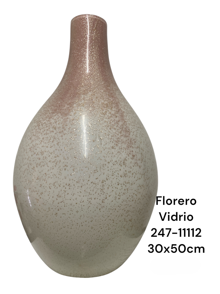 FLORERO DE VIDRIO ROSA/DORADO BLANCO 30X30X50CM