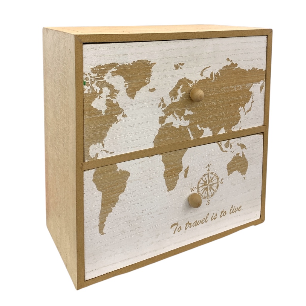 MINI ARMARIO DECORATIVO EN MADERA MAPA MUNDI 30.5X30.5CM