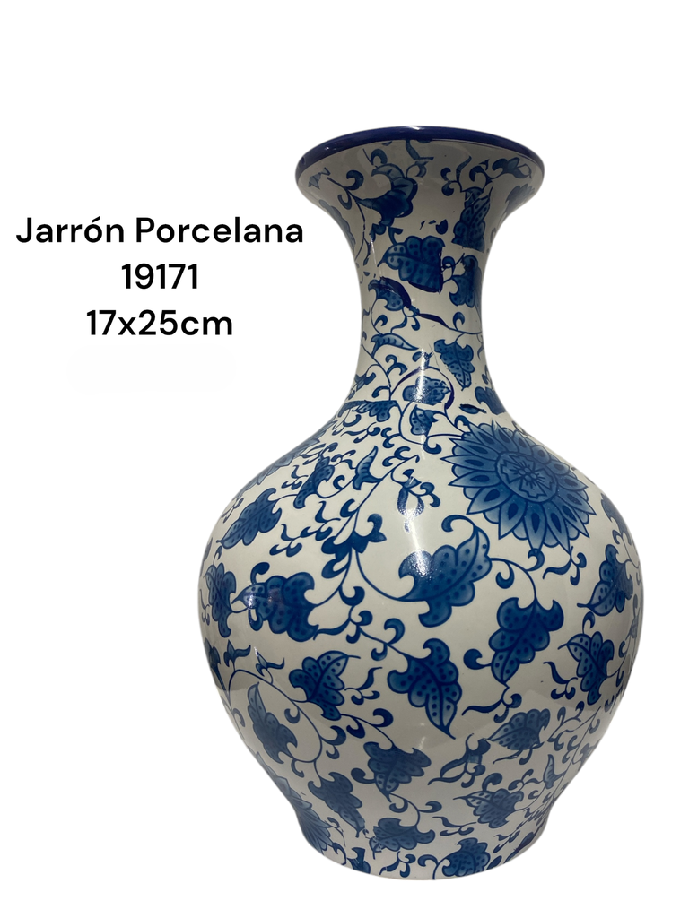 JARRON PORCELANA AZUL FLOREADO 17X25CM