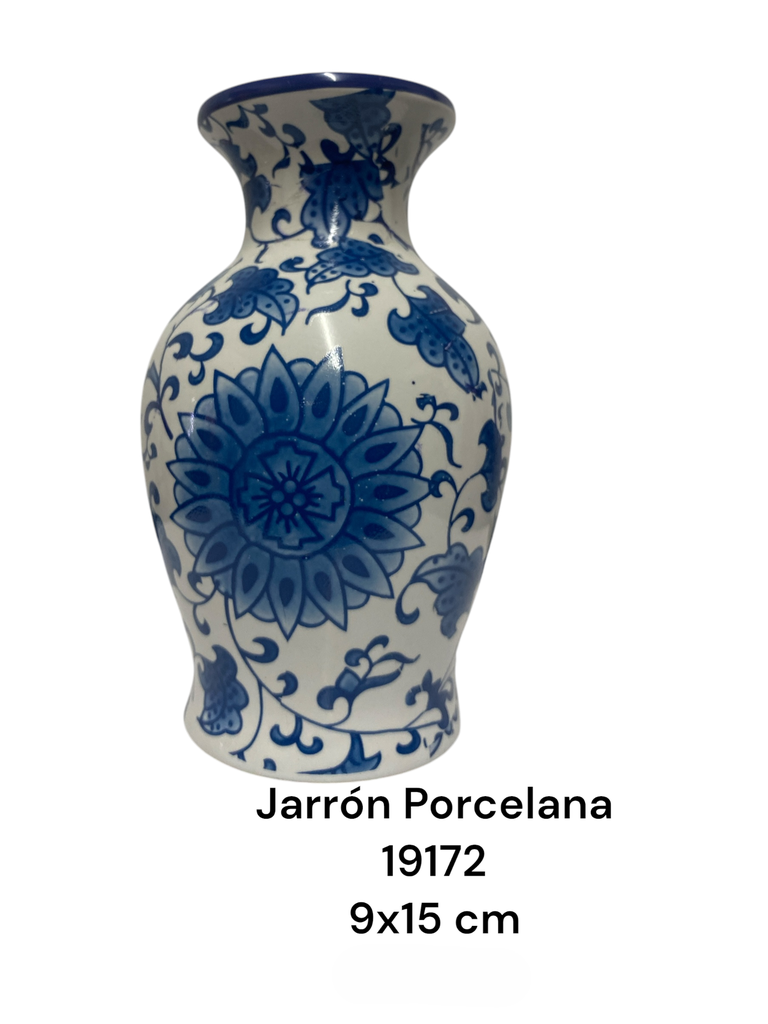 JARRON PORCELANA AZUL FLOREADO 9X15CM