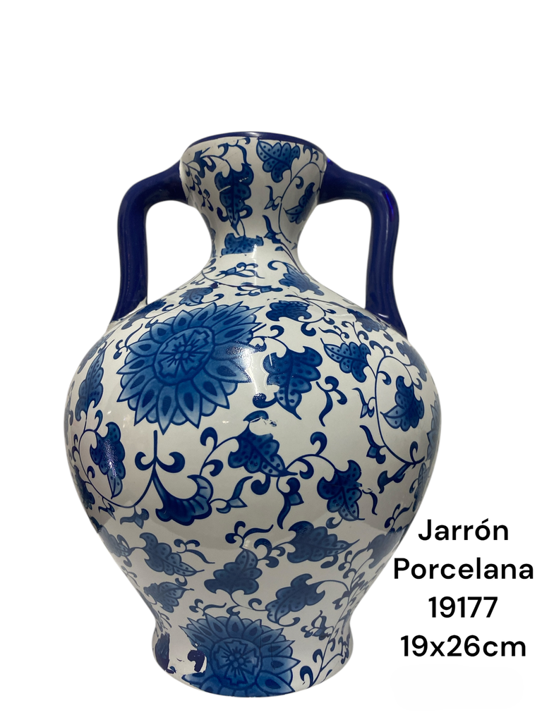 JARRON PORCELANA FLOREADA AZUL 19X26CM