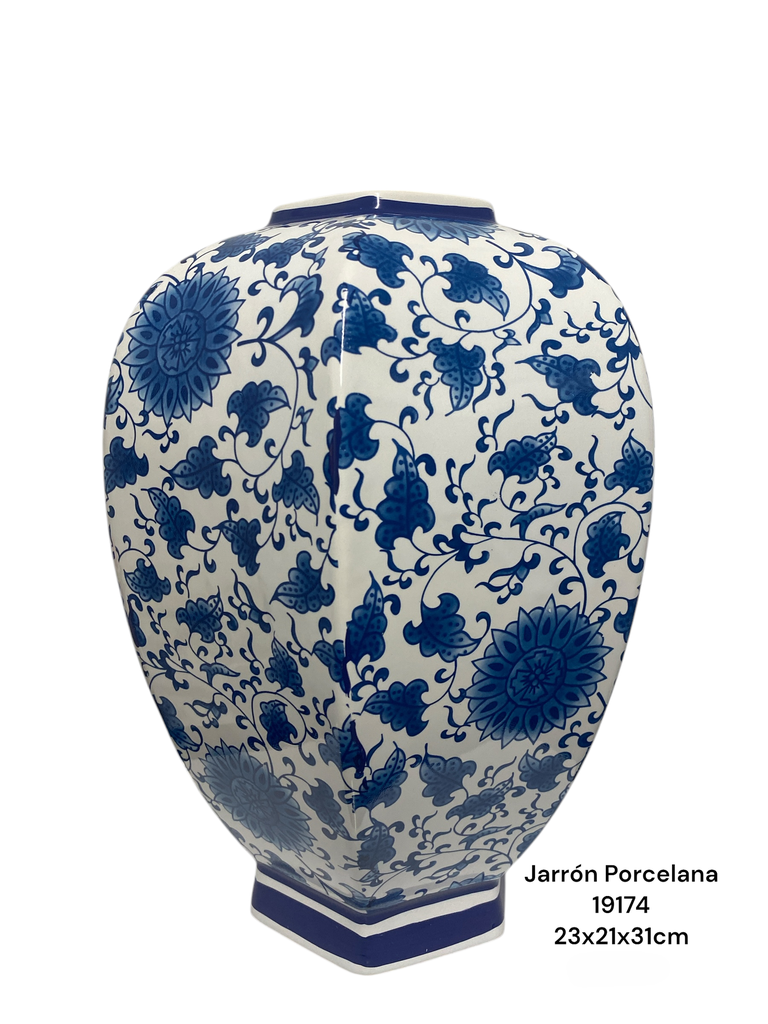 JARRON PORCELANA FLOREADO AZUL 23X21X31CM