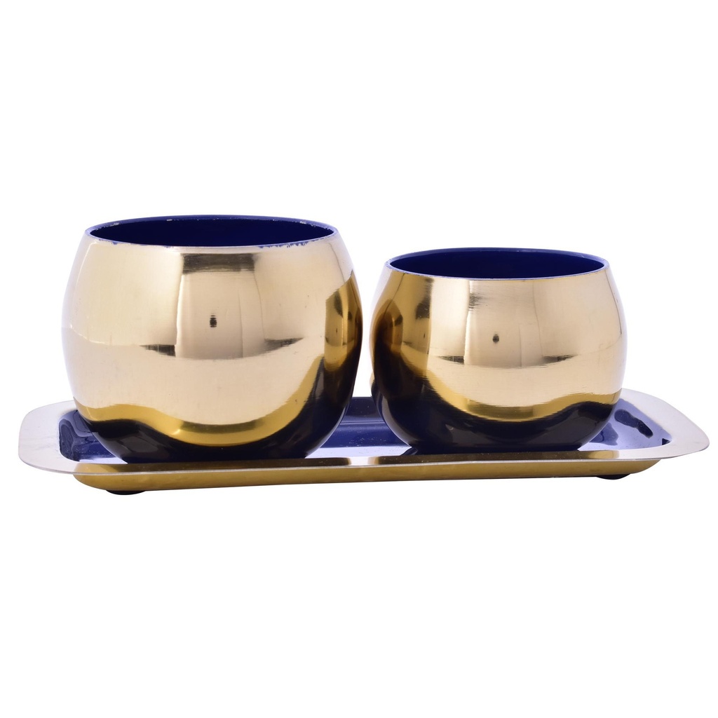 SET DE 2 MACETAS AZUL/DORADO 25X14CM