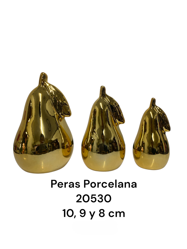 JUEGO DE PERAS DORADAS PORCELANA 10, 9 Y 8CM