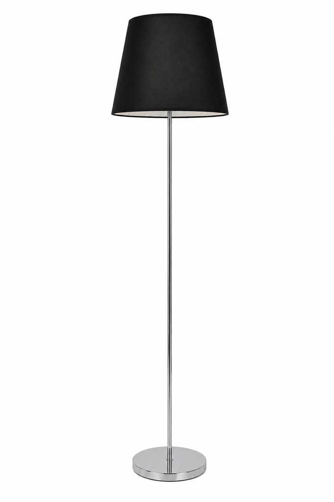 Lámpara de pedestal base plateada pantalla oscura 145cm, concepts
