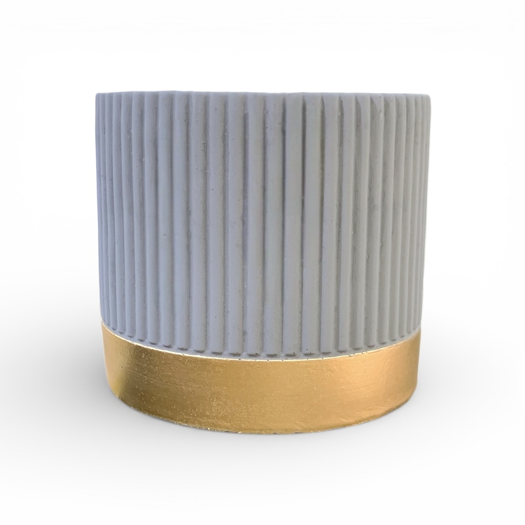 MACETA BASE DORADA LINEAS GRIS MEDIANA 12.5X11CM