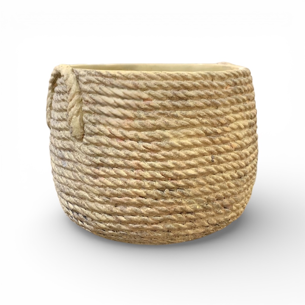 MACETA CANASTA TEJIDA CAFÉ CERAMICA MEDIANA 16X12CM