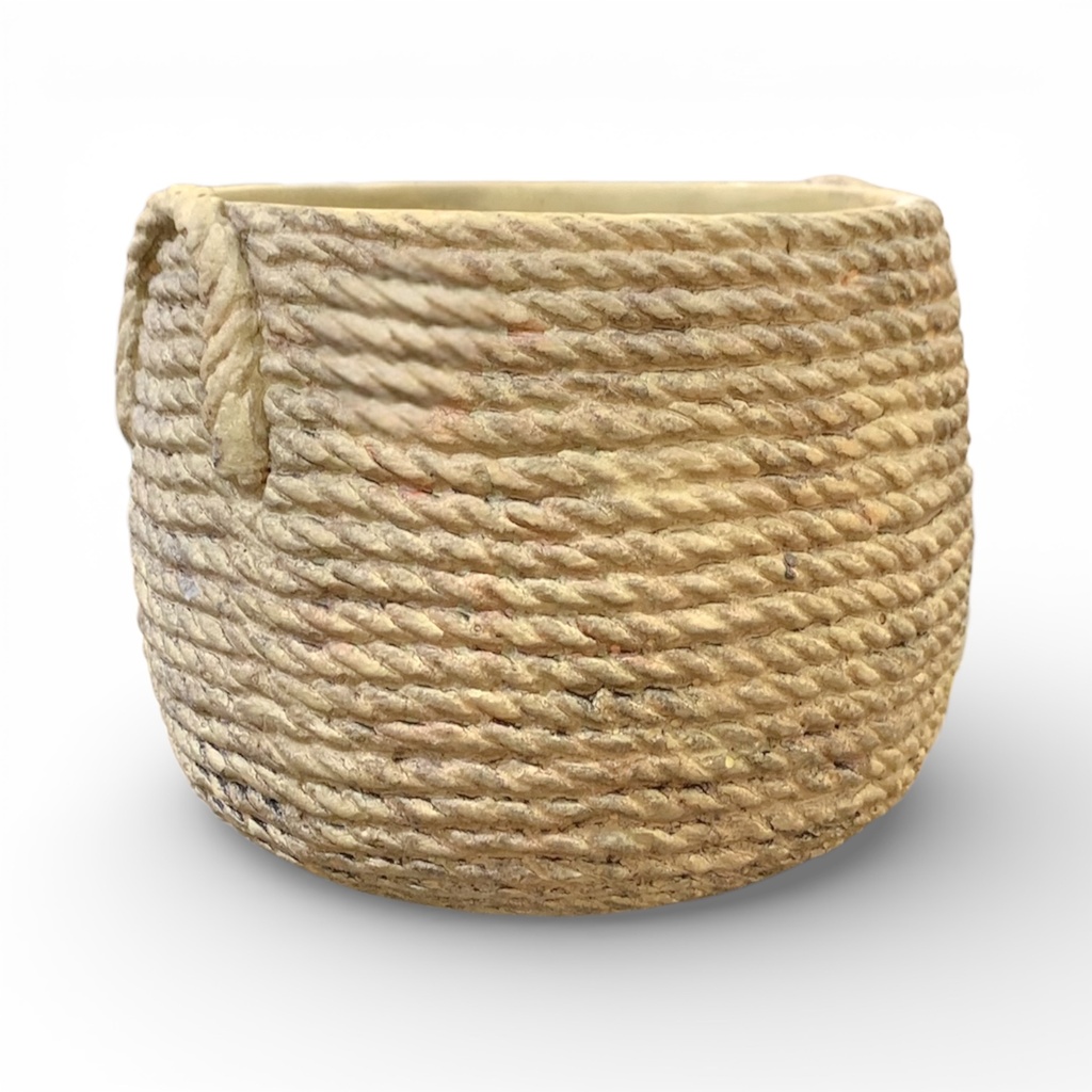 MACETA CANASTA TEJIDA CAFÉ CERAMICA GRANDE 21X16.5CM