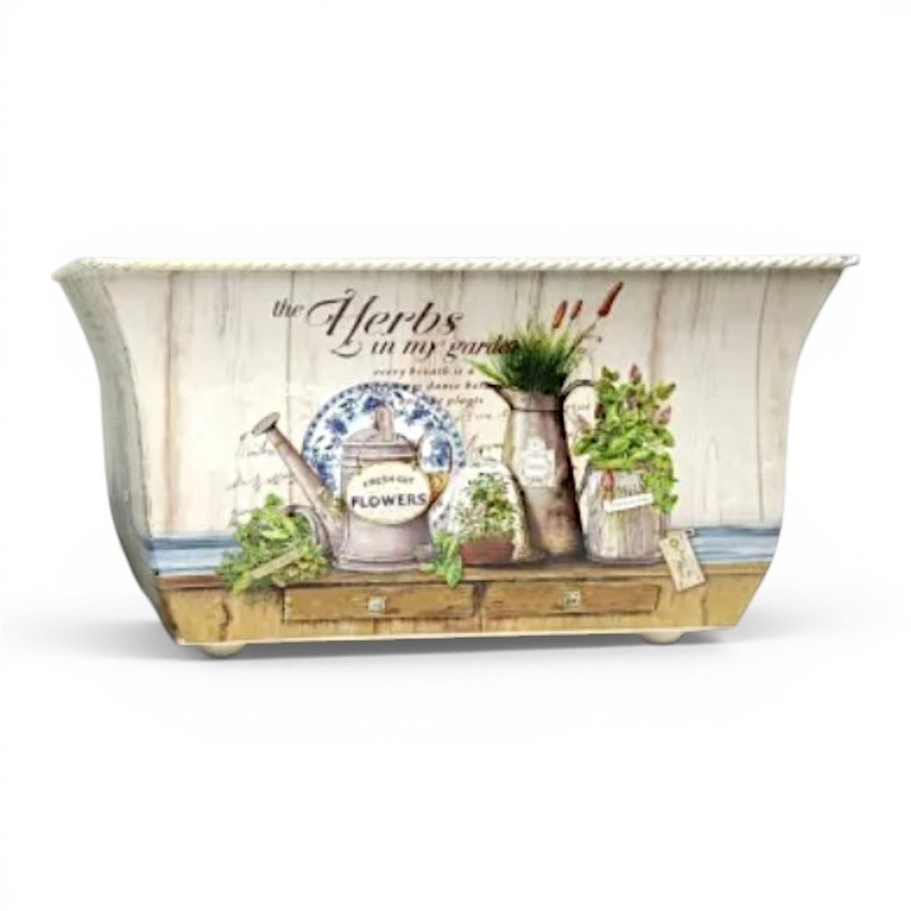 MACETERO METALICO RECTANGULAR "THE HERBS IN MY GARDEN" 27X17CM.
