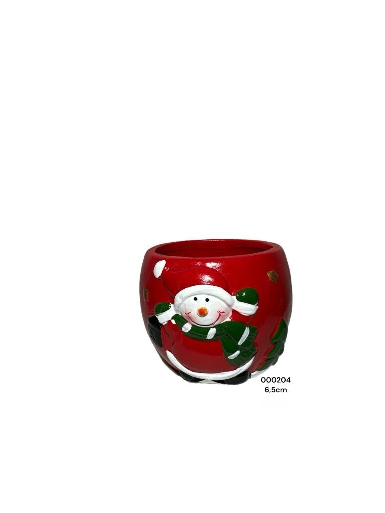 NAVIDAD CERAMICA/ MACETA ROJA MUNECO DE NIEVE 6.5CM