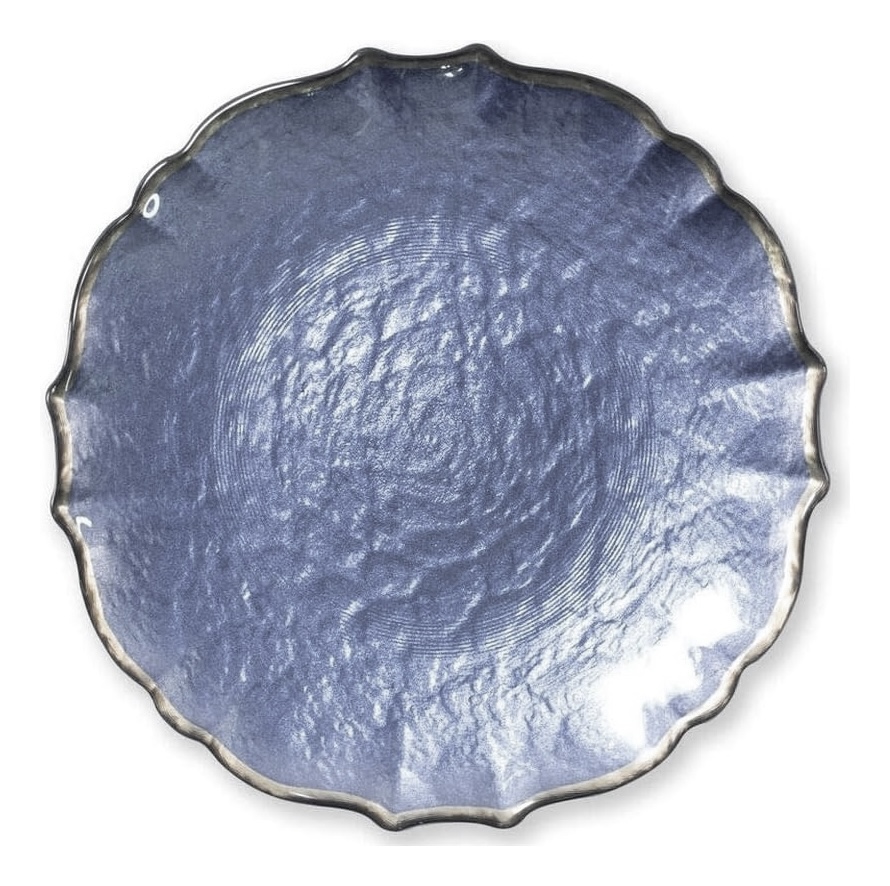 PLATO BASE AZUL BORDE PLATEADO 33CM