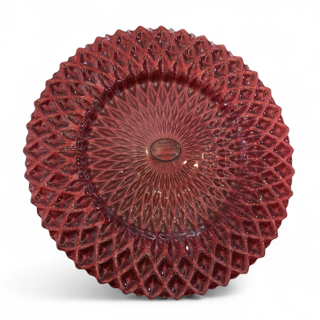PLATO BASE ROJO DE VIDRIO ROMBOS