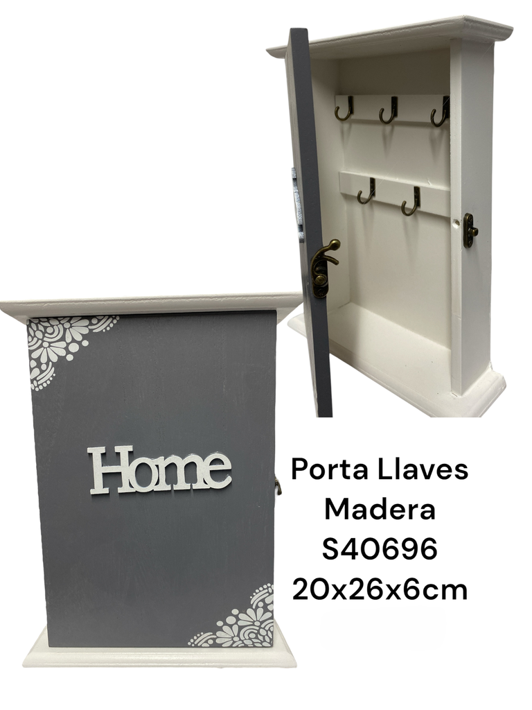 PORTALLAVES DE MADERA GRIS 20X26X6CM