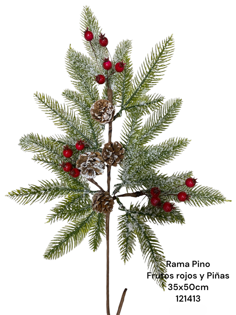 RAMA CIPRES NEVADO FRUTOS ROJOS C/BELLOTA 60CM