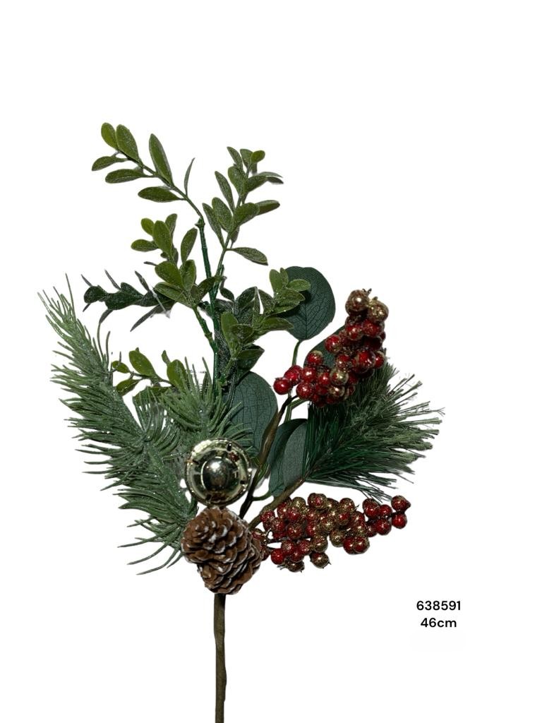 RAMA PINO CEREZAS BELLOTA Y CASCABEL 46CM