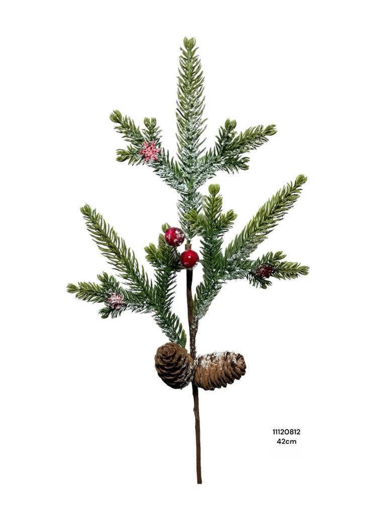 RAMA PINO NIEVE C/BELLOTA 42CM