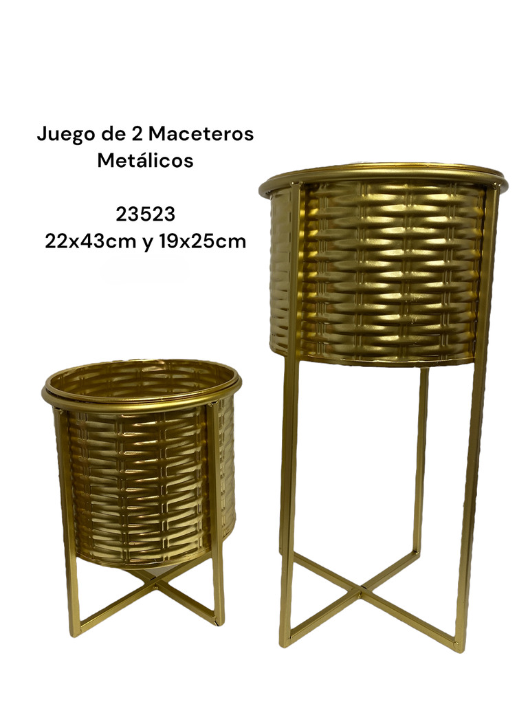 SET DE 2 MACETAS DORADOS METALICOS 22X43 Y 19X25CM