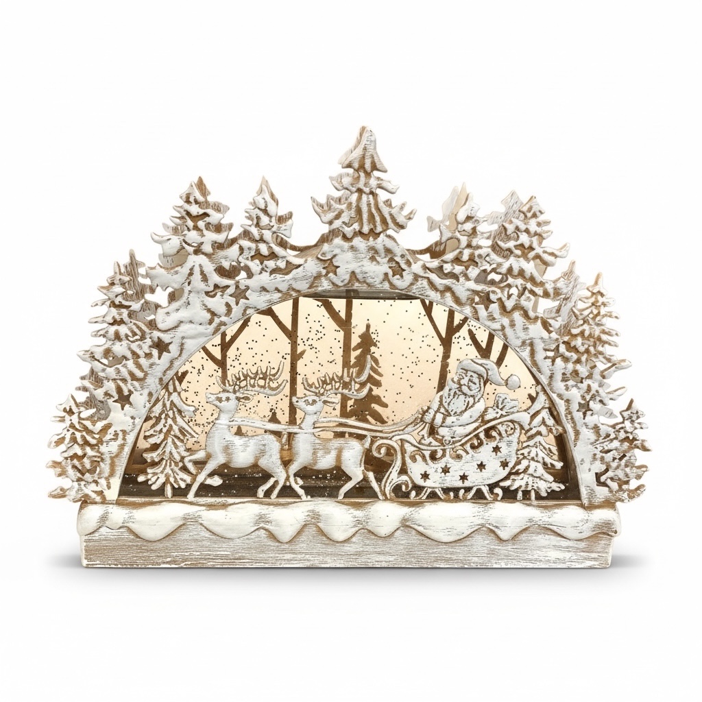 ADORNO PUENTE DE VELAS DISEÑO SANTA Y TRINEO SIN LUZ 35CM