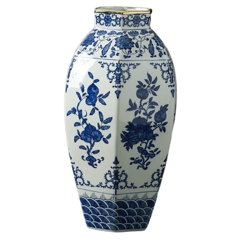 PT71-003 FLORERO BLUE DECOR FILO DORADO 19X37CM