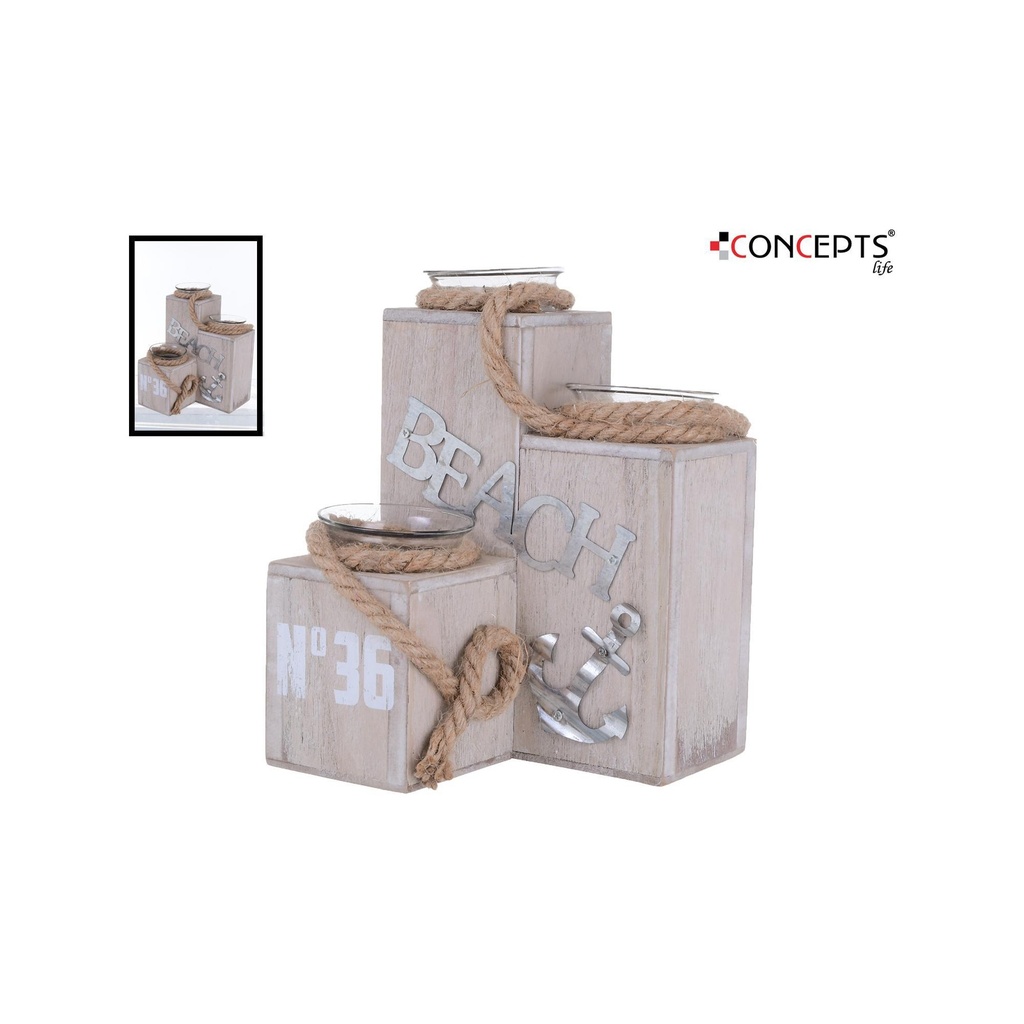 PORTA VELA DE MADERA BEACH 20*15CM