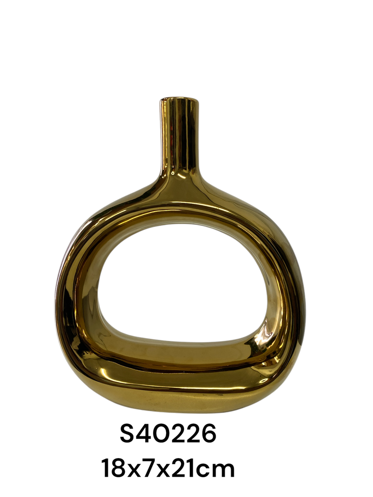 S40226 FLORERO PORCELANA DORADO 18X7X21CM