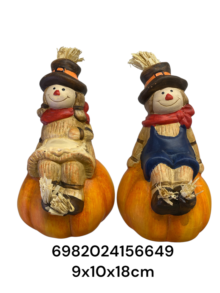 SC15664 ESPANTAPAJAROS SENTADO EN CALABAZA 9X10X18CM