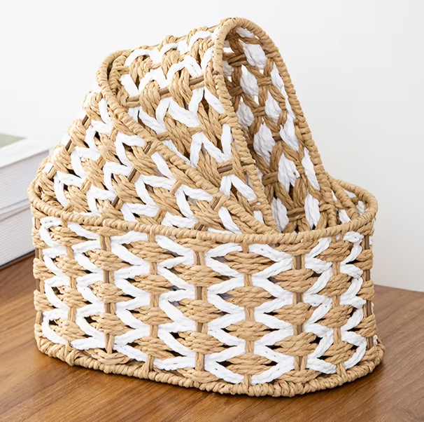 SET DE 3 CANASTAS YUTE OVALADAS P:21X10X11CM, M:24X11X16CM, G:28X12X19CM - SC11526 