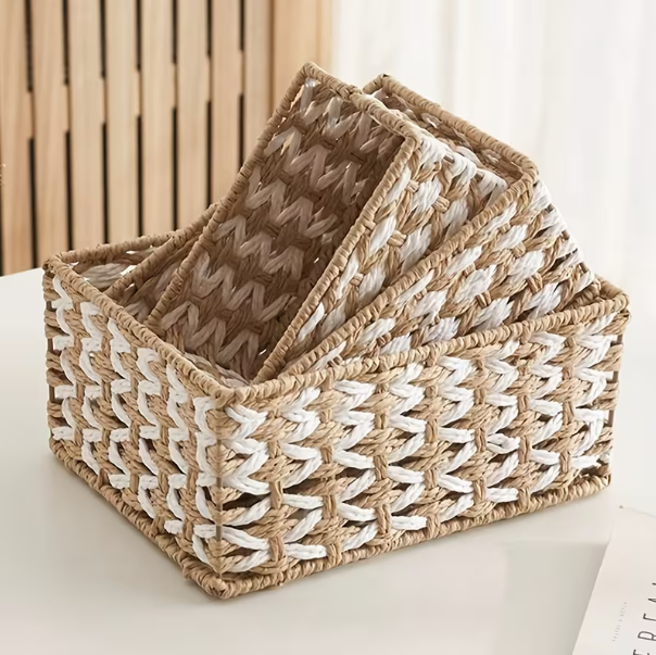 SET DE 3 CANASTAS YUTE P:15X15X10CM, M:19X19X11CM, G:23X23X12CM - SC11527 